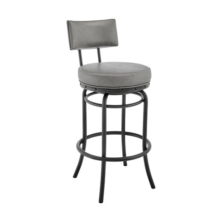 Armen Living Rees Swivel Counter or Bar Stool in Black Finish with Gray Faux Leather 840254333628